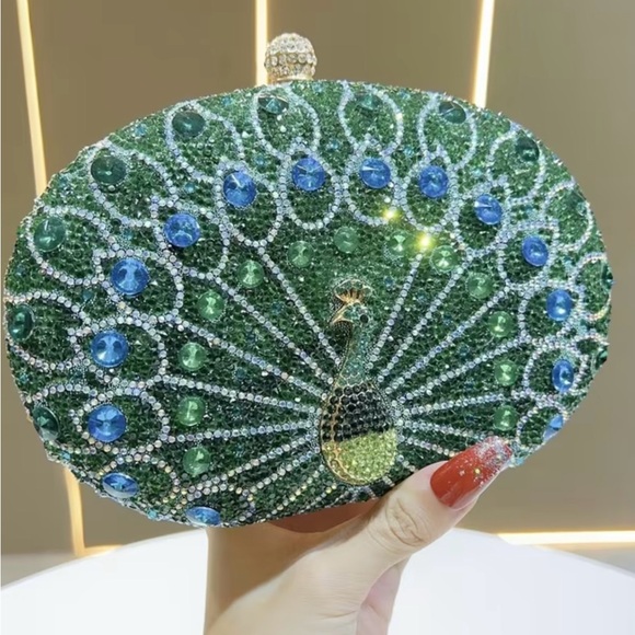 Source Unknown Handbags - NWT Green and Blue Rhinestone Peacock Clutch